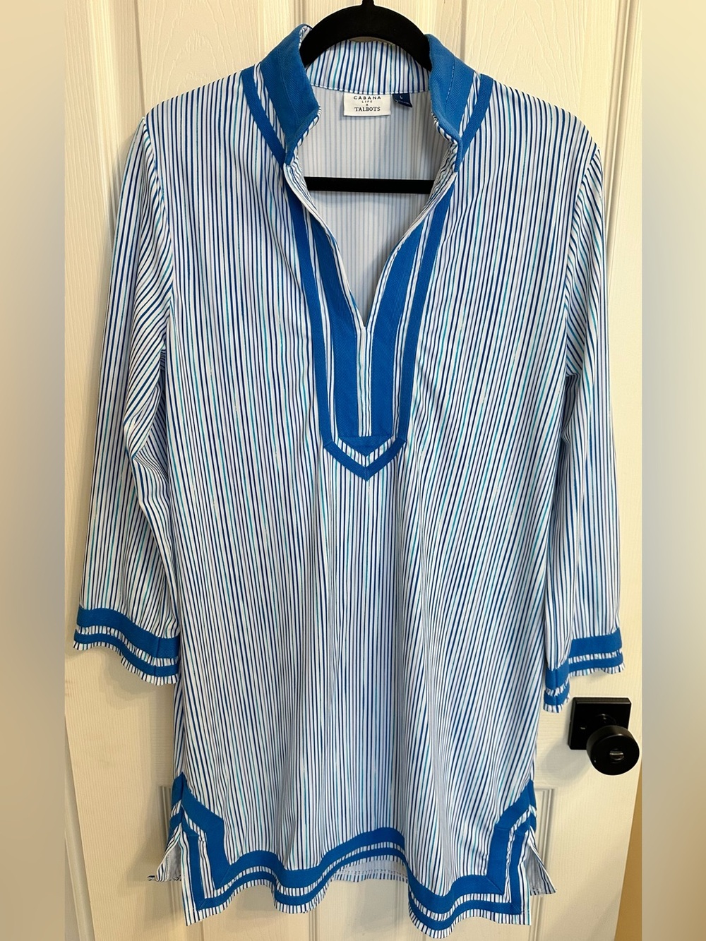 Cabana Life for Talbots Blue & White Striped Palapa Tunic Swim Cover Up Size L - Picture 2 of 5